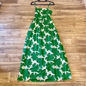 NWOT As U Wish Green and White Leaf Print Maxi Dress with Pockets - Medium